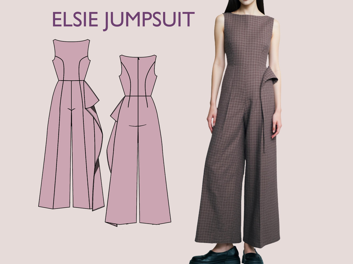ELSIE Jumpsuit - Broad pant suit | Closed Neckline | Women long Sleeveless ,sewing Pattern PDF