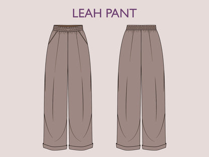 LEAH Pant PDF Sewing Pattern | Palazzo Pants | Elastic Waist | Wide Leg Pants | Digital Pattern | 13 Sizes XXXS–5XL| women sewing pattern