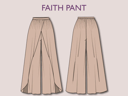 FAITH Pant - women wrap pant | women pant sewing PDF | slit pant | Women’s Comfy Pant | Wide leg pant | 15 Sizes| Digital trouser long pant