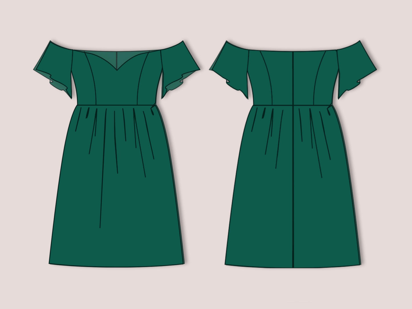 Off Shoulder Skater Dress Sewing Pattern | PDF Fit & Flare, Women XS-3XL