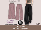CORA Pant Sewing Pattern | Wide Leg Loose Trousers PDF |Elastic waist| oversized| Super Flairy Comfy| Women sewing pattern | Digital Pants