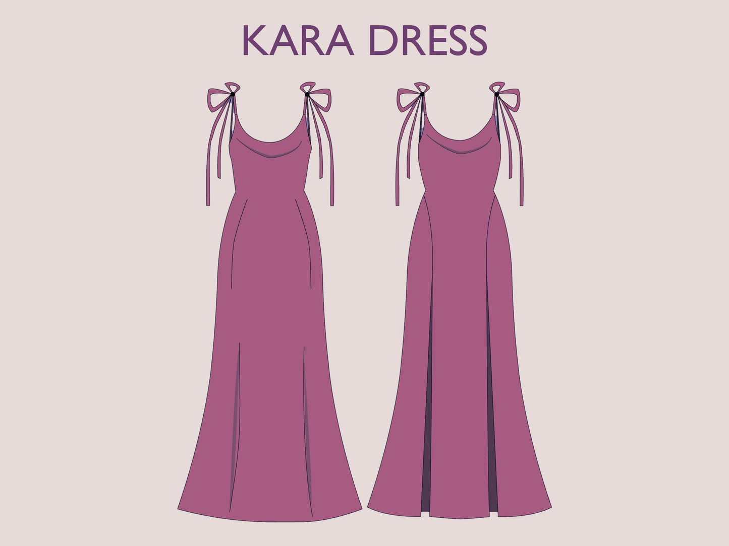 KARA Dress - slit dress| cowl neckline | Tie-up spaghetti straps | Women thigh slit| long| one piece | Fancy| Sleeveless| sewing pattern pdf