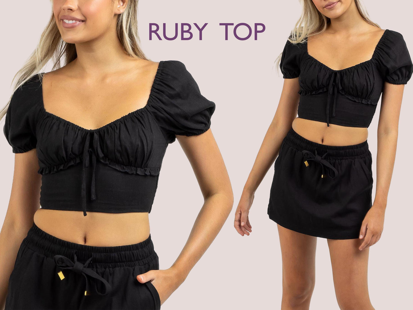 RUBY Top - Bustier top pattern | Puffy sleeves | half sleeve, tie top, | women Top | digital sewing Pattern PDF|