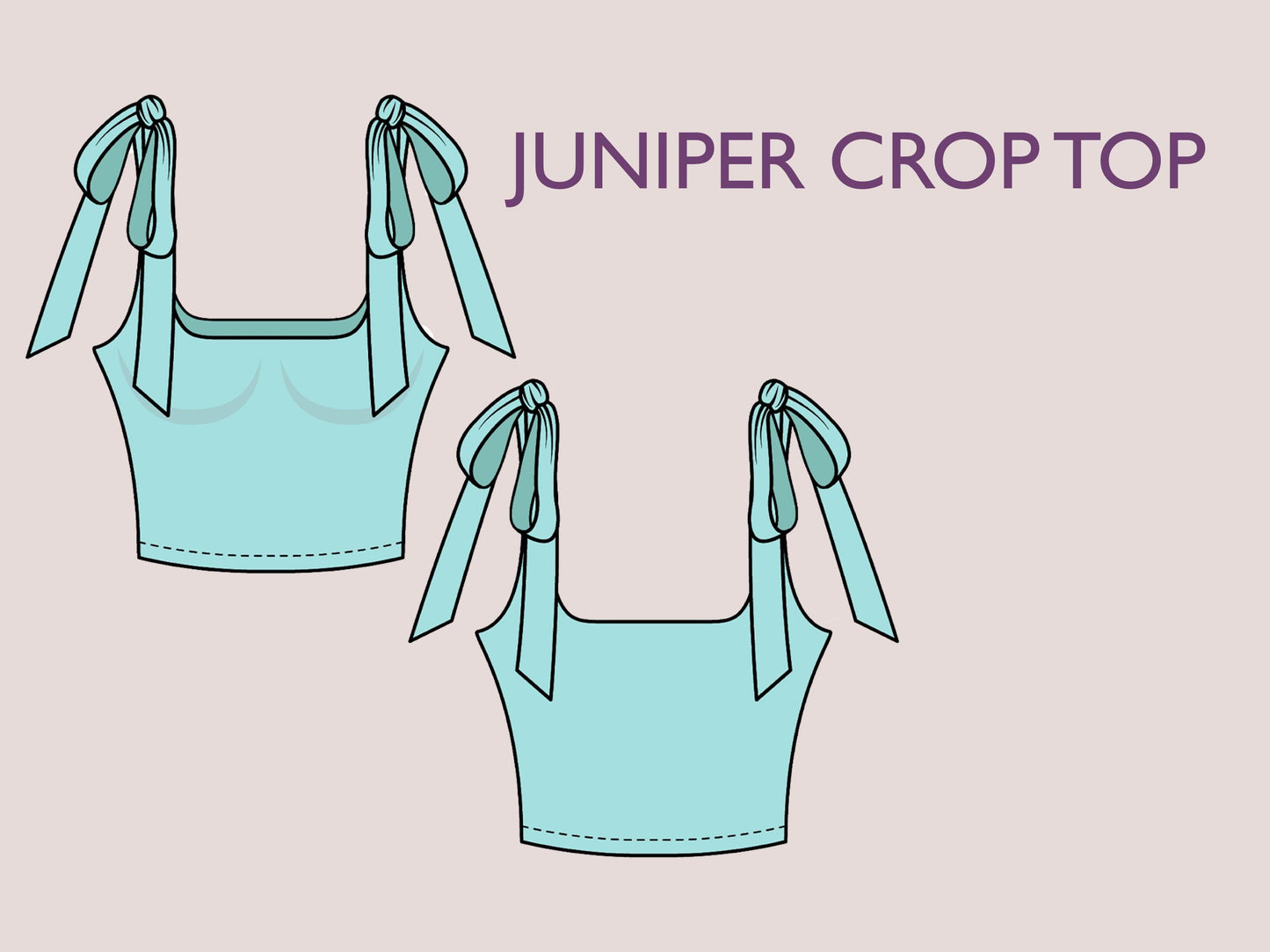 JUNIPER Crop Top - shoulder strap tie top| Top sewing pattern | Bow straps crop top , short summer top, women Top digital sewing Pattern PDF
