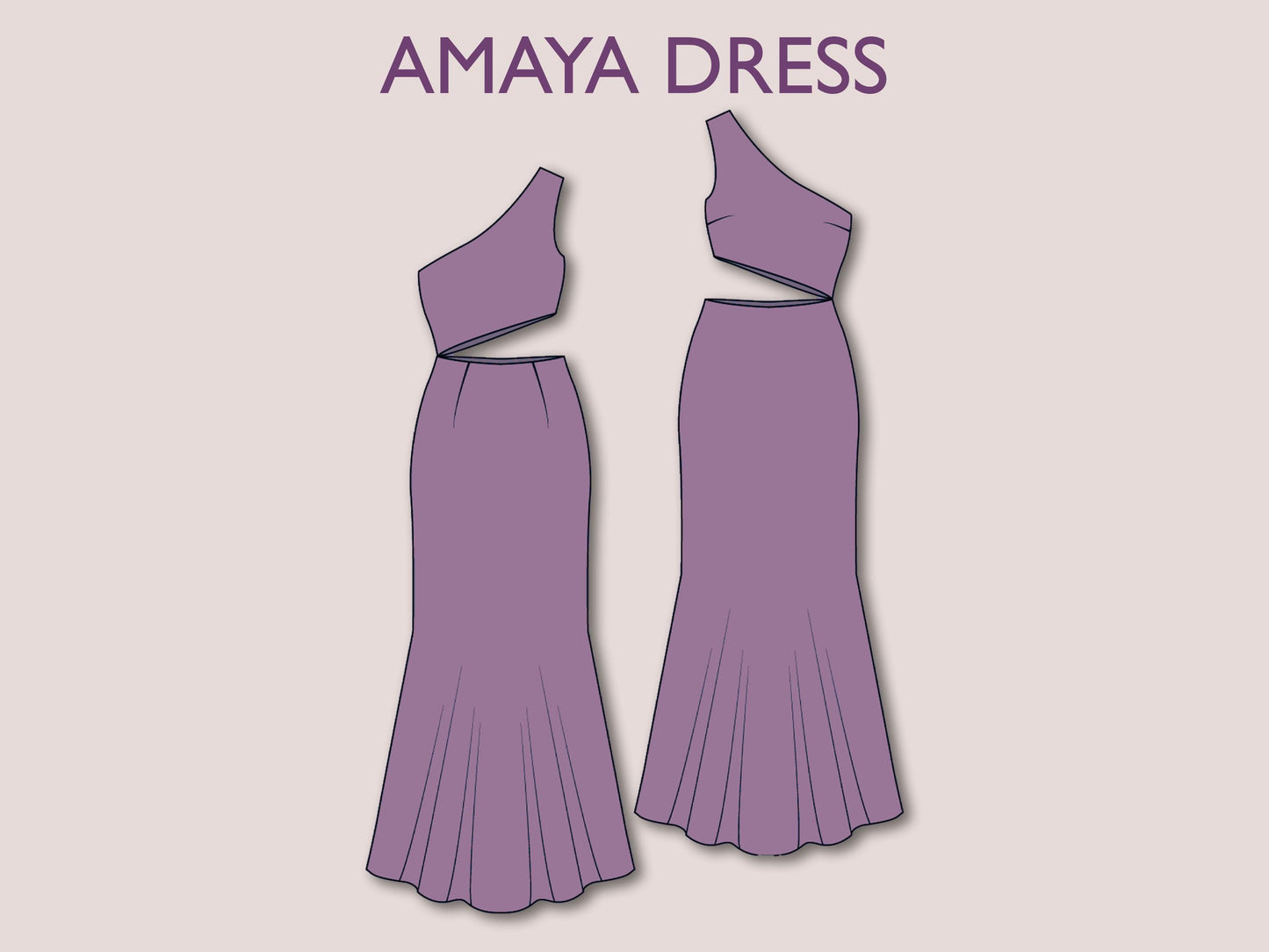 AMAYA Dress- one shoulder dress | Sleeveless | Women summer dress sewing pattern | asymmetrical, Cut out maxi | silky dress Digital PDF