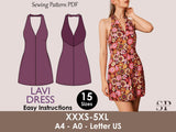 LAVI Dress Sewing Pattern PDF – Halter Neck Mini Dress – Tie Back Sundress – Open Back Dress – Sleeveless Summer Dress – Digital Download