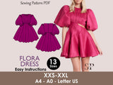FLORA Dress - Puffy skirt dress| puff sleeve | Women dress pattern| Ruffle dress, Short skirt dress| one piece dress | Birthday, Wedding