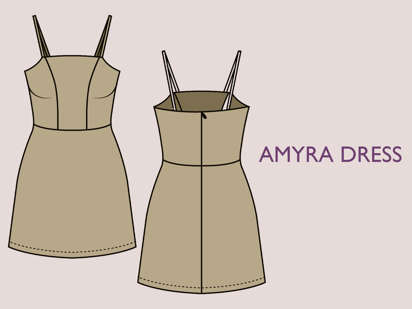 AMYRA Mini Dress Sewing Pattern: Straight Neckline, Fitted Bodice (PDF Download)