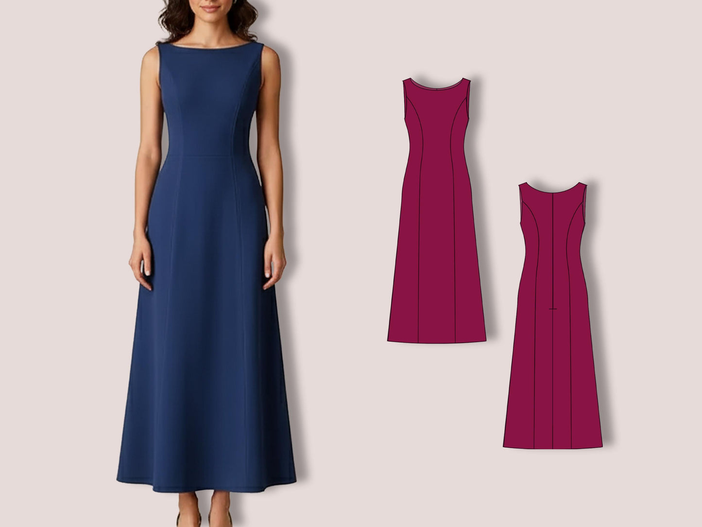 A-Line Dress Sewing Pattern PDF, Long Vintage Style XS–3XL, Formal Summer, Beginner Friendly PDF