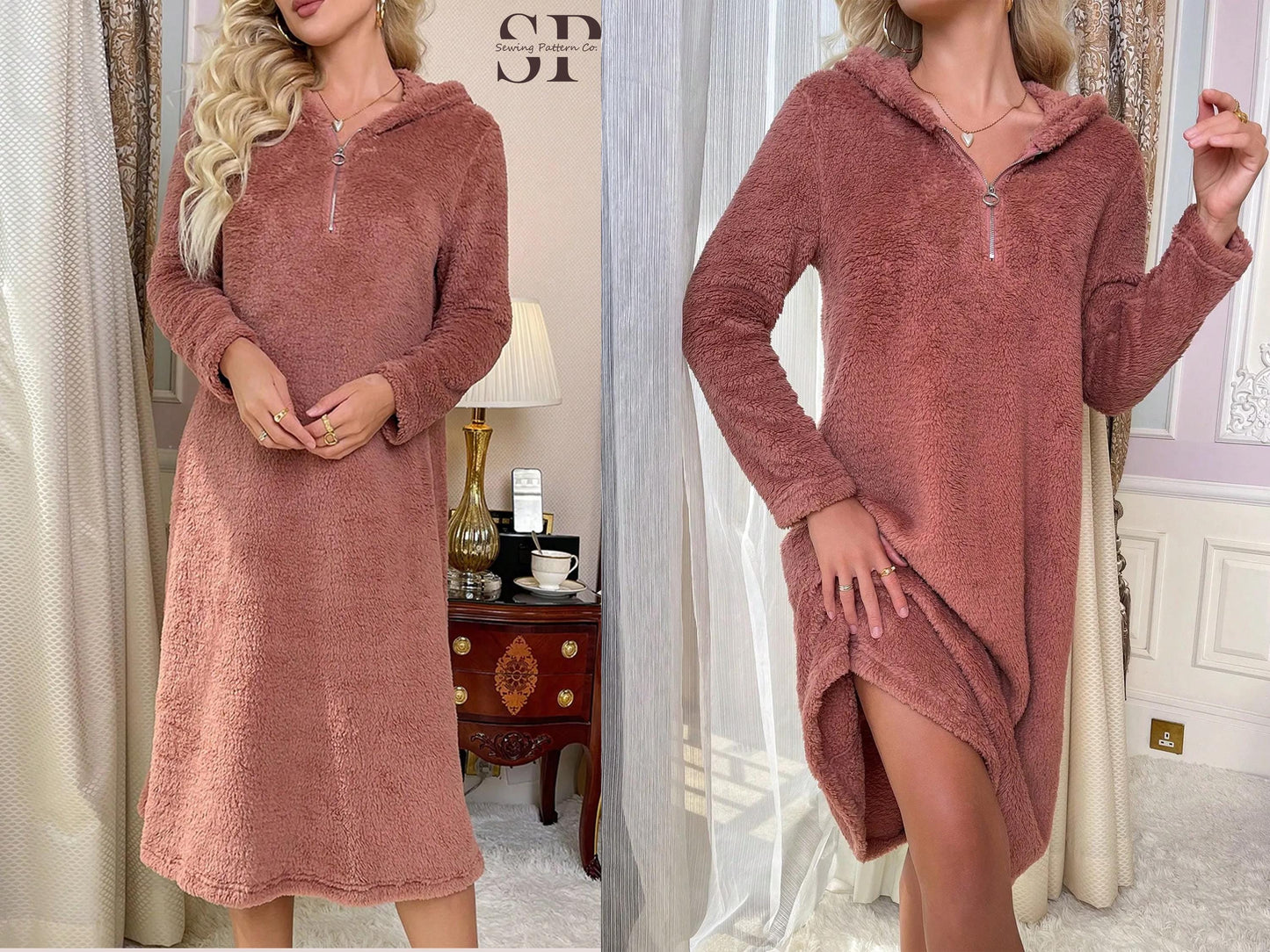 Hooded Nightdress Sewing Pattern PDF, Cozy 3D Ears Loungewear, Sleepwear Dress - XS-XXXL