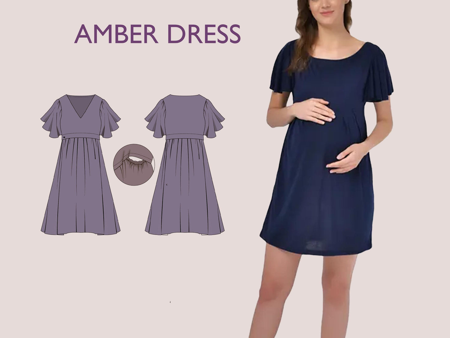AMBER Dress - Nursing dress pattern| breastfeeding dress sewing pattern | Women dress pattern| mother dress pattern | sewing pattern pdf