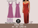 KARA Dress - slit dress| cowl neckline | Tie-up spaghetti straps | Women thigh slit| long| one piece | Fancy| Sleeveless| sewing pattern pdf