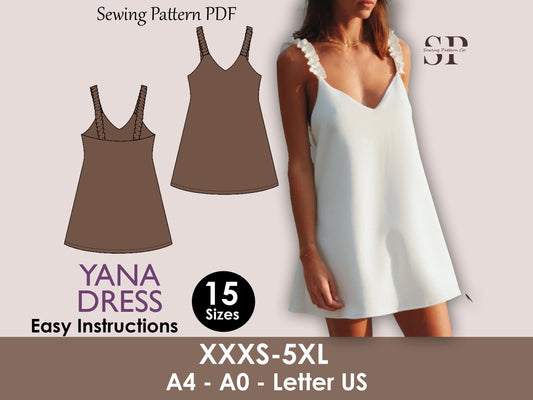 YANA Dress - ruffled strap dress | Bustier dress | Women dress pattern| one piece | V neckline dress| Sleeveless | sewing pattern pdf