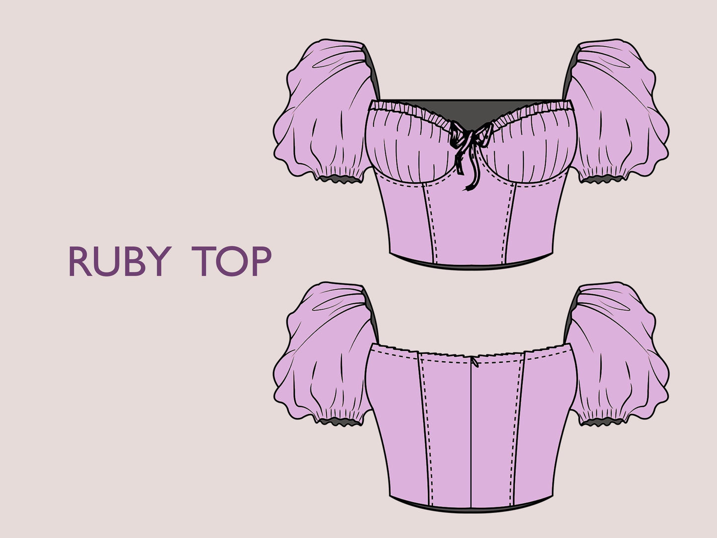RUBY Top - Bustier top pattern | Puffy sleeves | half sleeve, tie top, | women Top | digital sewing Pattern PDF|