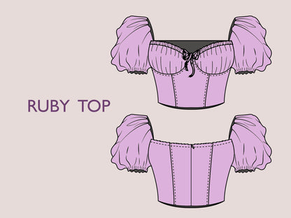 RUBY Top - Bustier top pattern | Puffy sleeves | half sleeve, tie top, | women Top | digital sewing Pattern PDF|