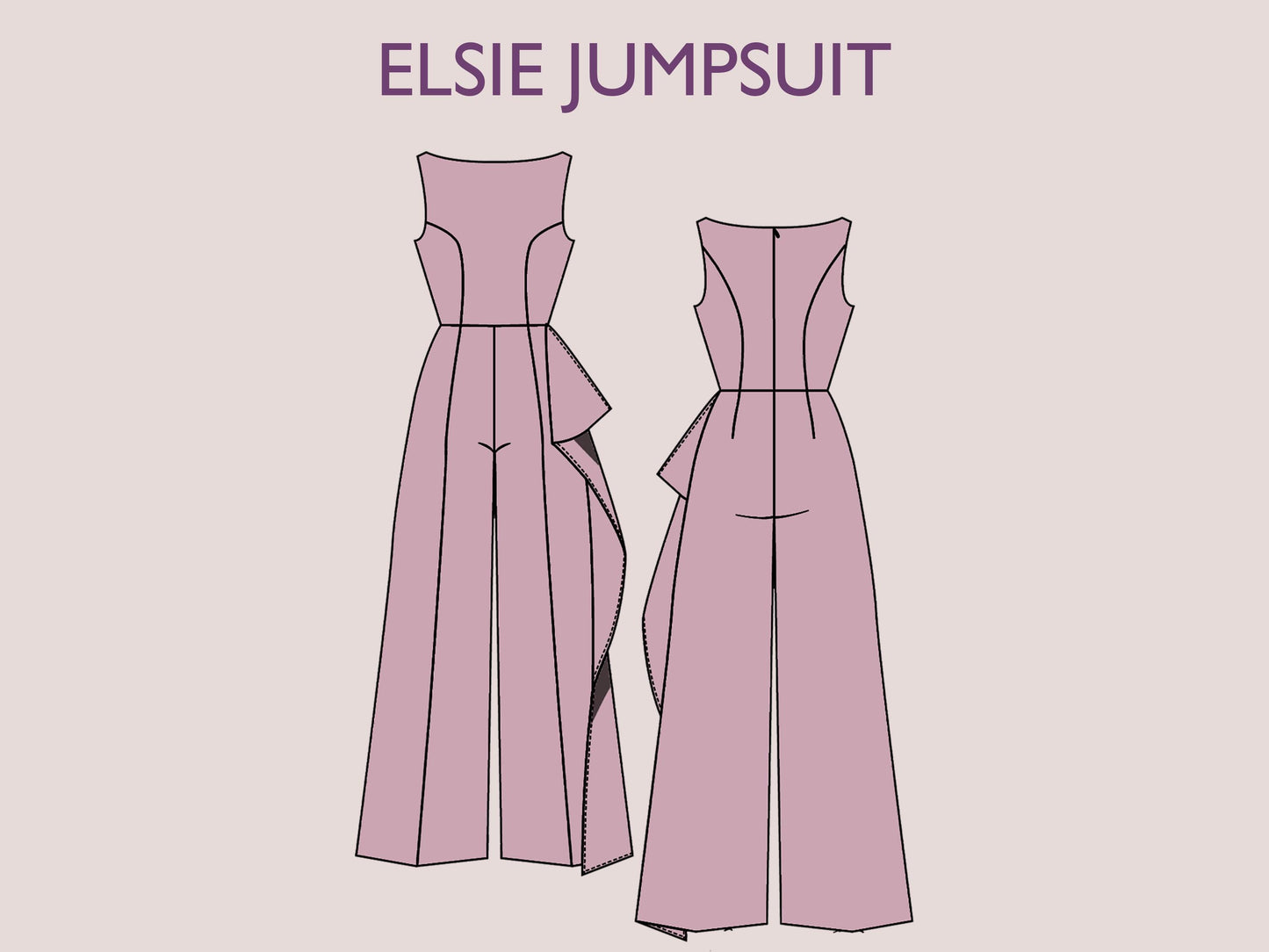 ELSIE Jumpsuit - Broad pant suit | Closed Neckline | Women long jumpsuit pattern| Sleeveless , Long dress| sewing Pattern PDF