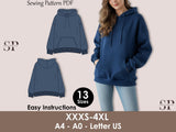 Oversized Hoodie Sewing Pattern PDF, Unisex Pullover Sweatshirt Pattern, Comfy Loungewear Hoodie - 13 sizes