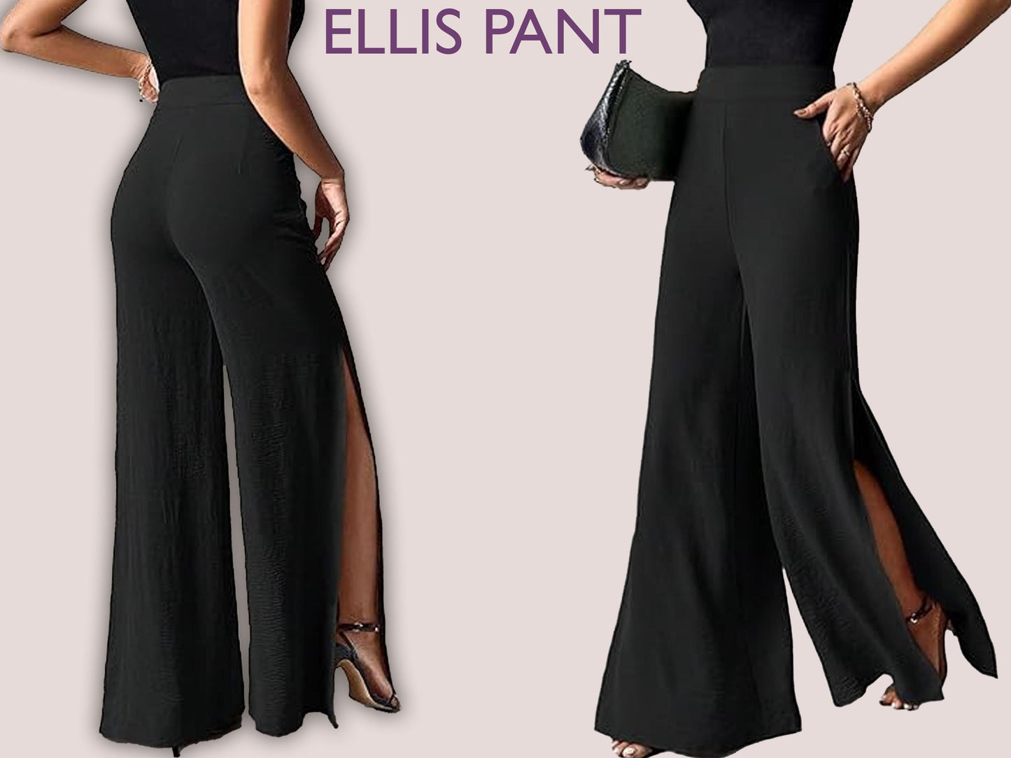 ELLIS Pant- Pant side slit | wide leg classic psnt | 70s, 90s pant| stretchy| casual| Women Trouser sewing pattern| Digital Pants