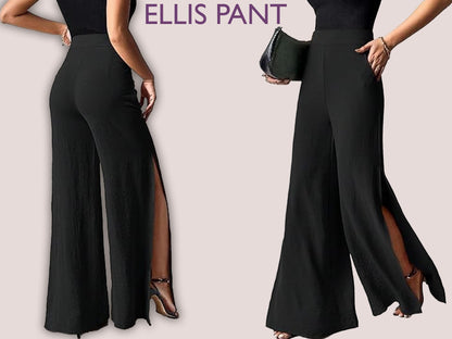 ELLIS Pant- Pant side slit | wide leg classic psnt | 70s, 90s pant| stretchy| casual| Women Trouser sewing pattern| Digital Pants