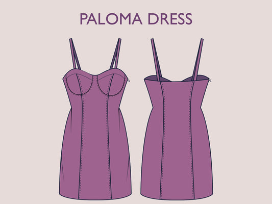 PALOMA Dress - Bustier dress| corset pattern| waist cut | Women sleeveless | Summer dress | one piece | sewing pattern pdf Digital