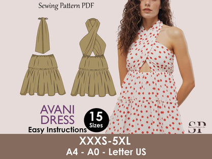 AVANI Dress - Halter neck| Backless dress | Neck tie knot | Women dress pattern| Skirt| one piece | Fancy| Sleeveless| sewing pattern pdf