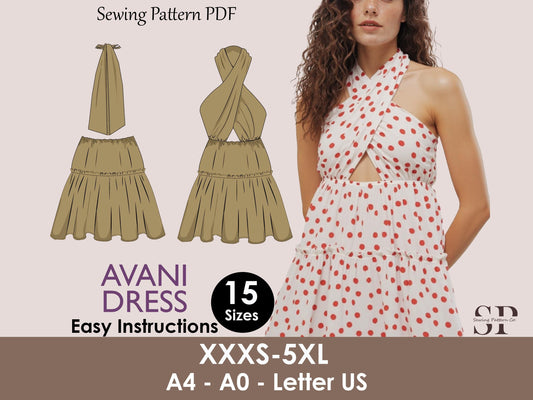 AVANI Dress - Halter neck| Backless dress | Neck tie knot | Women dress pattern| Skirt| one piece | Fancy| Sleeveless| sewing pattern pdf