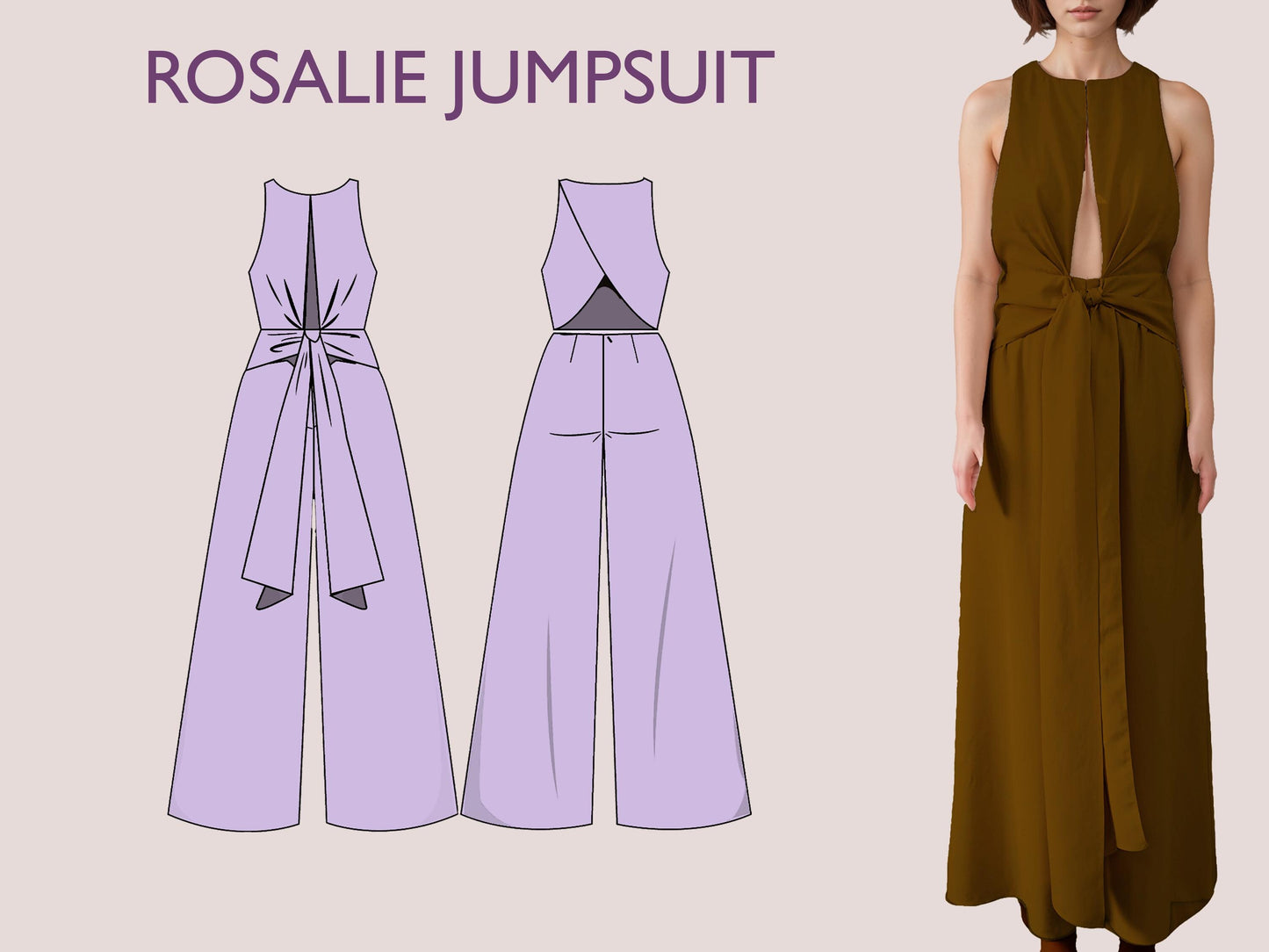 ROSALIE- tie in waist jumpsuit | Round Neckline | Women Long jumpsuit pattern| Sleeveless, Wide pant| sewing Pattern PD,F broad pant