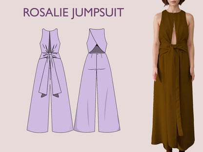 ROSALIE- tie in waist jumpsuit | Round Neckline | Women Long jumpsuit pattern| Sleeveless, Wide pant| sewing Pattern PD,F broad pant
