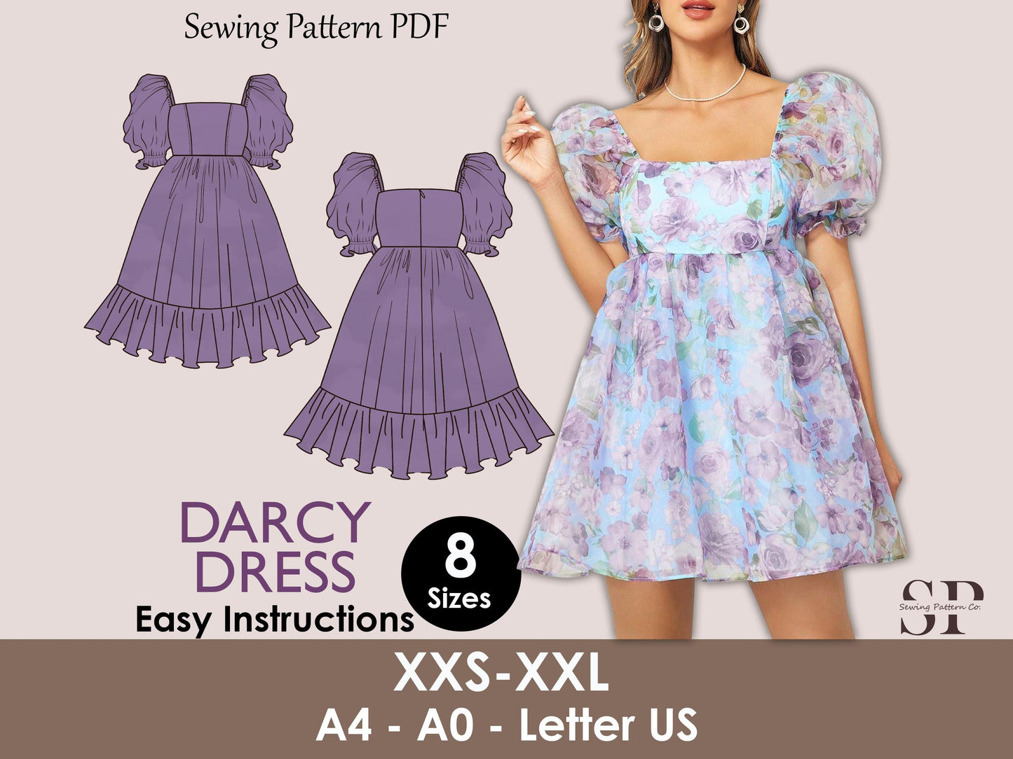 DARCY Dress - Puffy dress| Selkie dress | Prom dress | Women puffy sleeve| barbie dress| one piece | square neckline | sewing pattern pdf