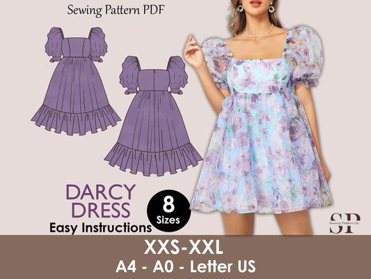 DARCY Dress - Puffy dress| Selkie dress | Prom dress | Women puffy sleeve| barbie dress| one piece | square neckline | sewing pattern pdf