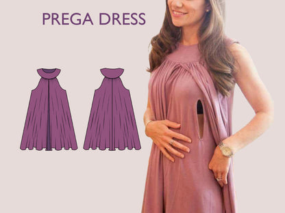 PREGA Dress Pregnancy Flairy dress pattern| nursing dress pattern| Highneck skirt| Nursing dress pattern| women dress Top sewing pattern PDF
