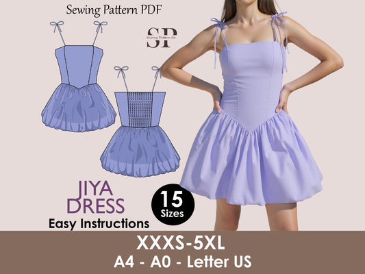 JIYA Dress - Spaghetti strap dress | Tie shoulders strap | Women dress pattern| V shape bodice dress, Skirt dress| one piece dress PDF