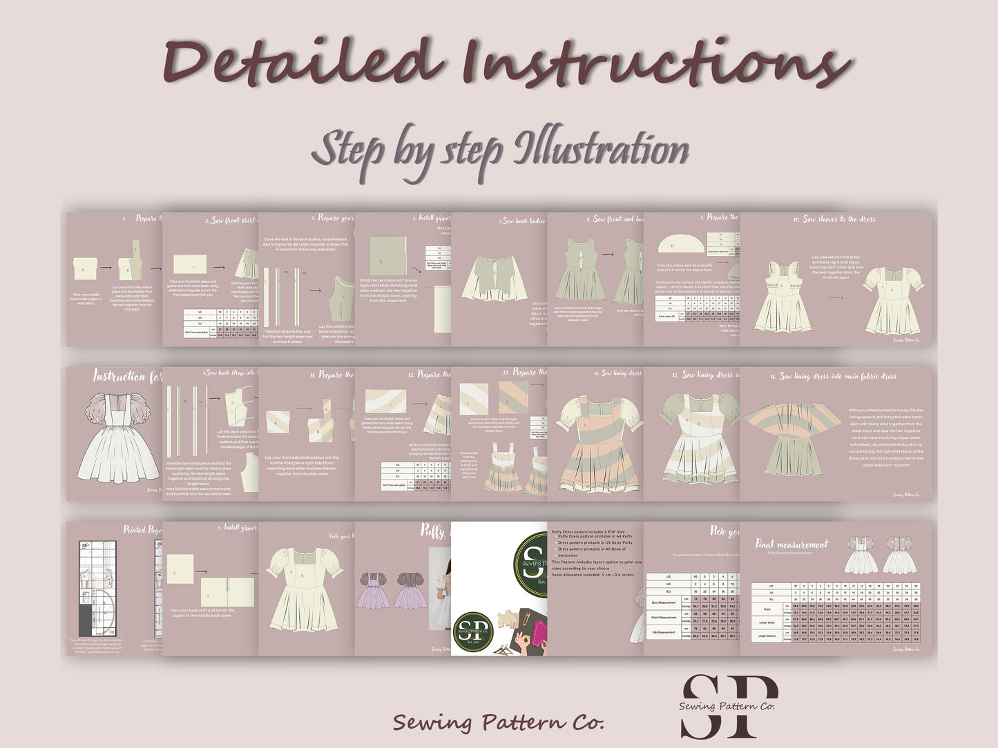 PUFFY Dress - Puffy Sleeve sewing pattern|  Bridal dress| Women dress pattern| Short dress| one piece dress | Wedding dress pattern| Top