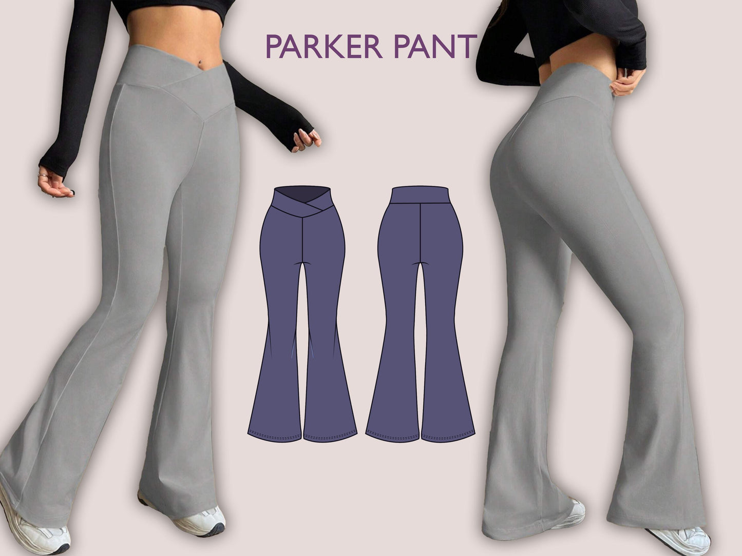 PARKER Pant Sewing Pattern | Wide leg Flairy Legging Trousers PDF | High waist legging| stretchy| sport| Women sewing pattern| Digital Pants