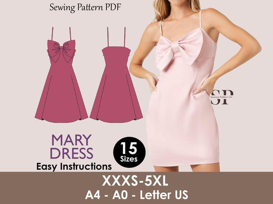 MARY Dress - BOW dress| Sleeveless dress| Women dress pattern| strap dress, Short dress| one piece dress | Birthday, party| Girl baby Top