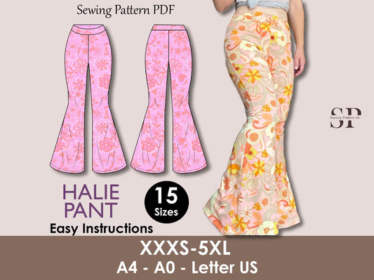 HALIE Pant - Stretchy pant pattern | women pant sewing PDF| flairy classy pant| comfy pant pattern| Wide leg pant| Digital trouser long pant