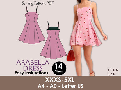 ARABELLA Dress - Skater dress | flairy dress pattern | mini dress | Women sleeveless | straight neckline| one piece | pdf sewing pattern