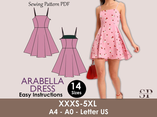 ARABELLA Dress - Skater dress | flairy dress pattern | mini dress | Women sleeveless | straight neckline| one piece | pdf sewing pattern