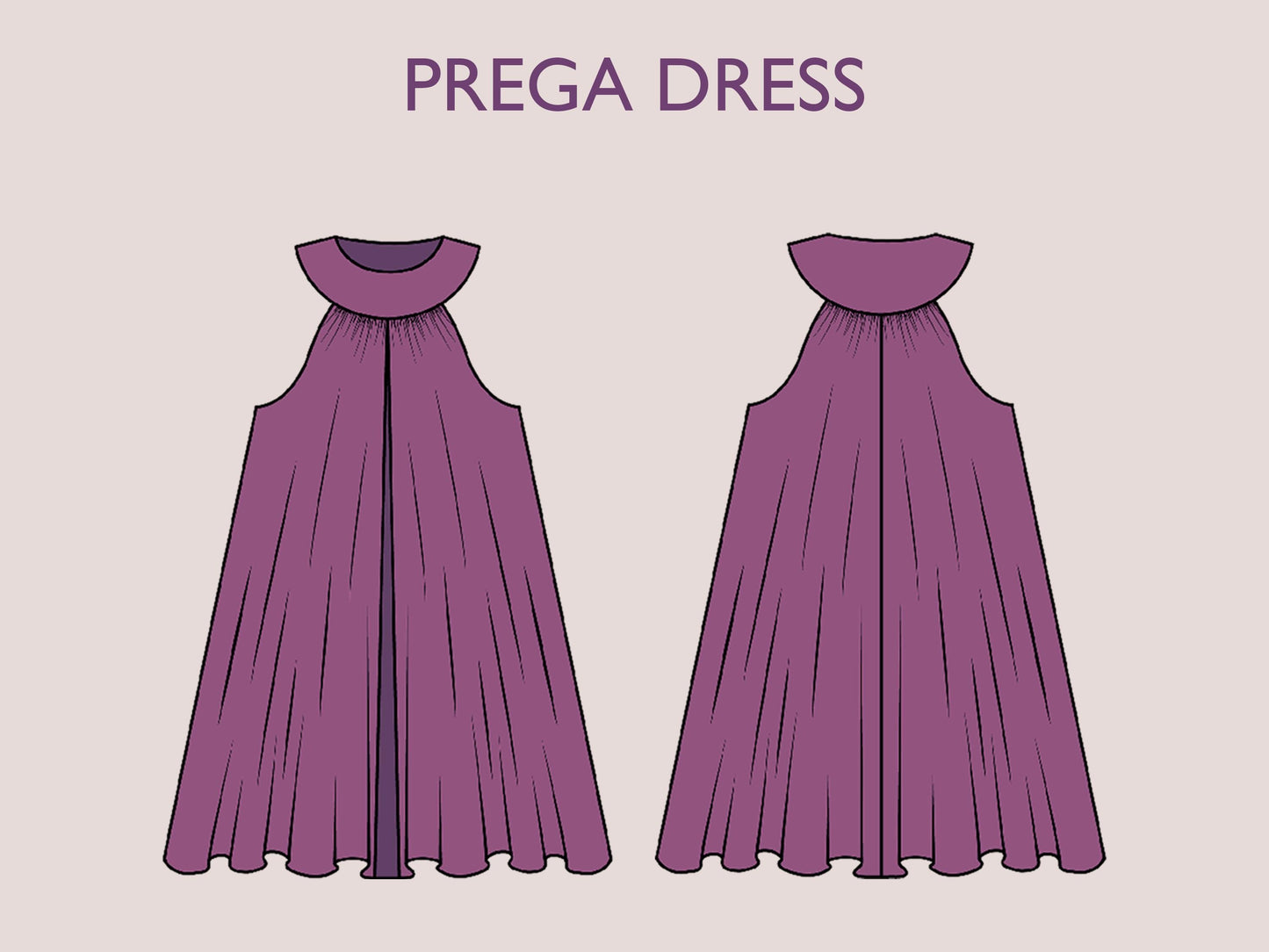 PREGA Dress Pregnancy Flairy dress pattern| nursing dress pattern| Highneck skirt| Nursing dress pattern| women dress Top sewing pattern PDF