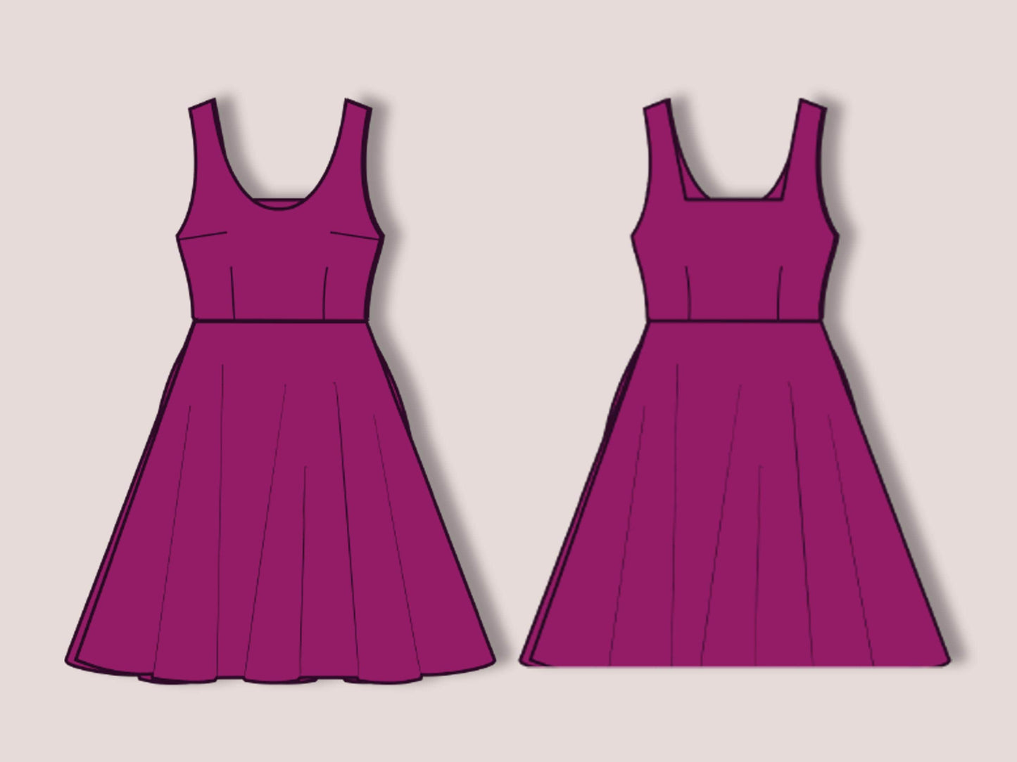 Sleeveless Cocktail Dress with Pockets, Fit and Flare Dress Sewing Pattern PDF, Elegant Skater Dress XS–3XL, Prom or Wedding Guest