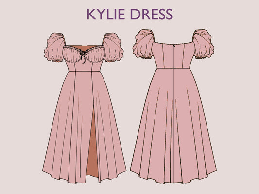 KYLIE Dress - cottage core midi dress| slit dress pattern | Milkmaid dress | Women puffy sleeve| barbie Bustier dress| one piece | pdf