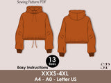 Crop Top Hoodie Sewing Pattern PDF | Women’s Cropped Sweatshirt Pattern | Easy Hoodie Pattern