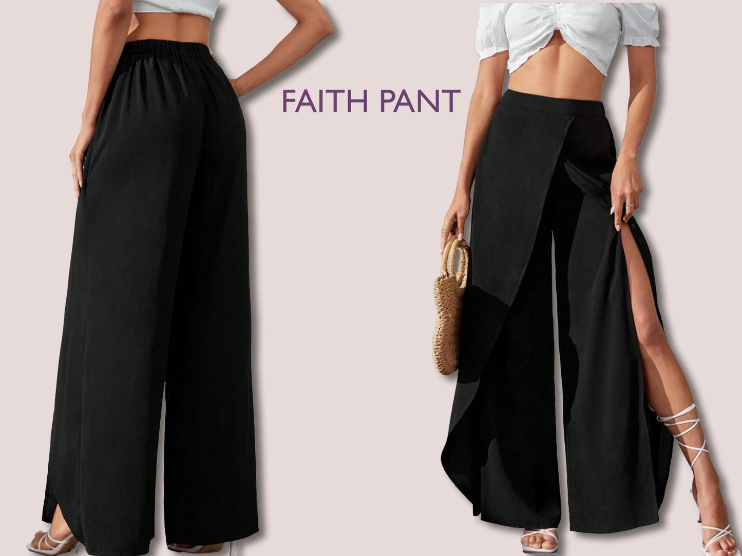 FAITH Pant - women wrap pant | women pant sewing PDF | slit pant | Women’s Comfy Pant | Wide leg pant | 15 Sizes| Digital trouser long pant