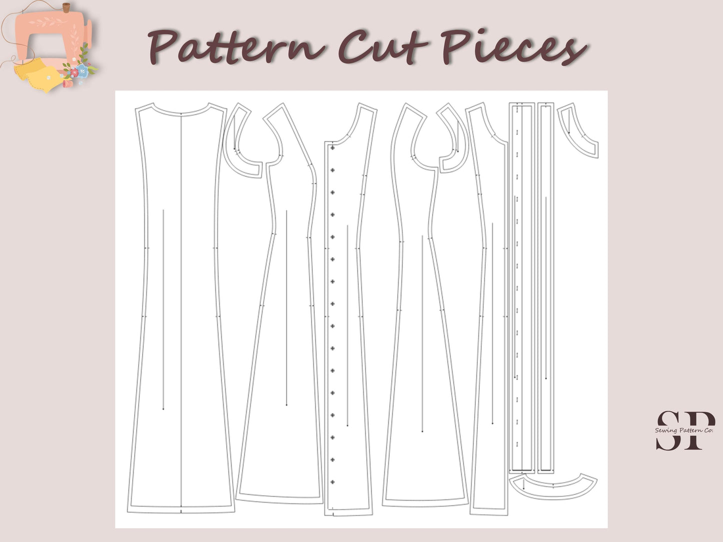 Linen Button Front Dress Sewing Pattern PDF, Sleeveless A-Line Long Dress Pattern, Summer Dress DIY Sewing XS-3XL