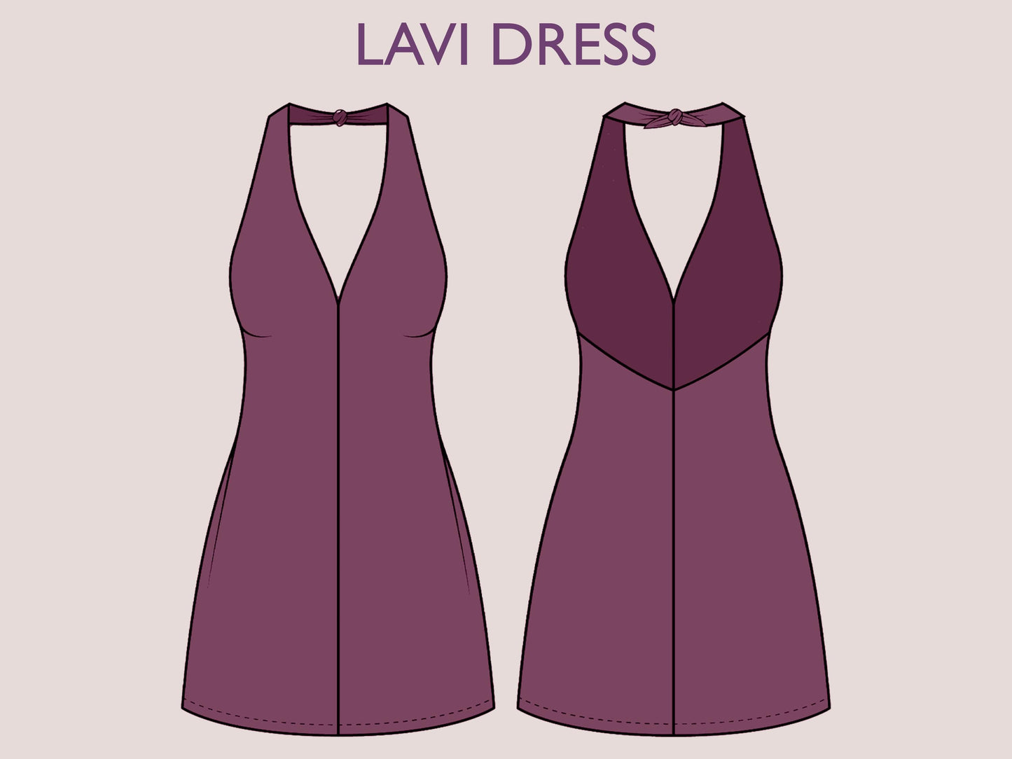 LAVI Dress Sewing Pattern PDF – Halter Neck Mini Dress – Tie Back Sundress – Open Back Dress – Sleeveless Summer Dress – Digital Download