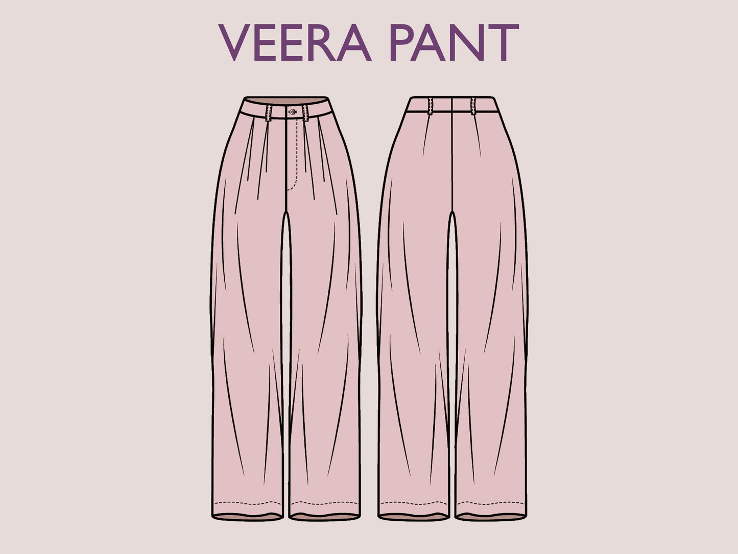 VEERA Pant Sewing Pattern | Wide classic | pleat pant | straight | casual| Elastic waist| Women sewing pattern| Digital Pants Trousers PDF