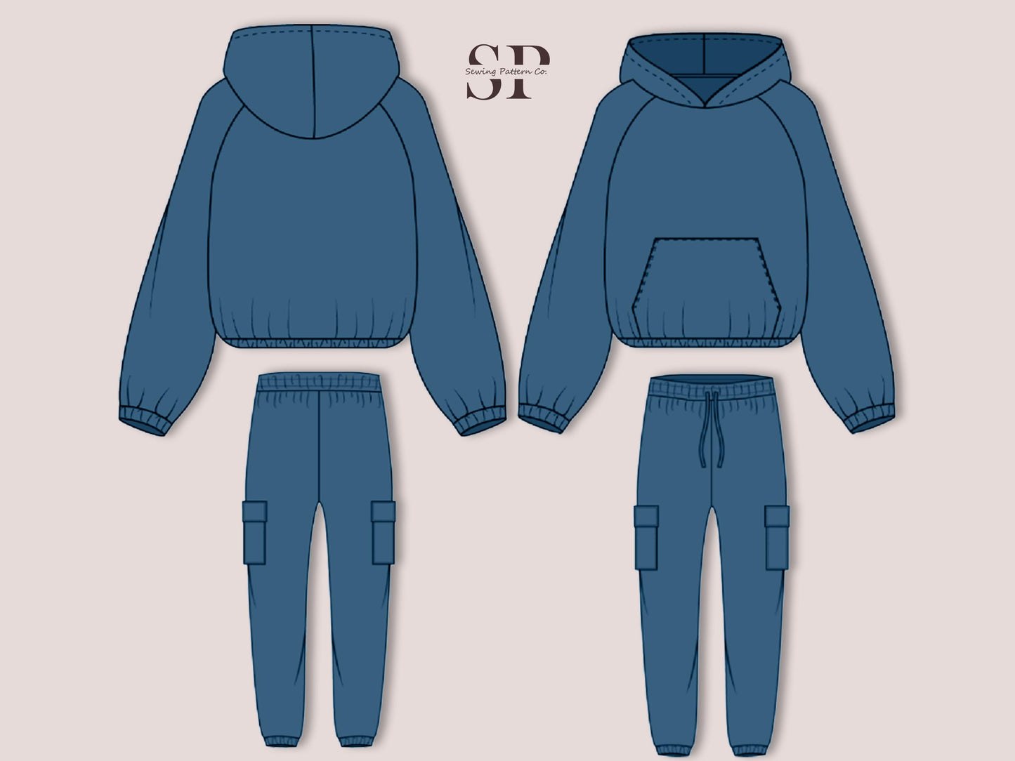 Cozy Hoodie Set Sewing Pattern PDF – Raglan Hoodie & Cargo Sweatpants Pattern – Winter Lounge Set