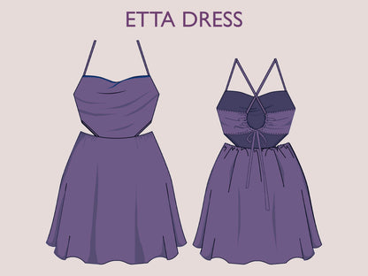 ETTA Dress - cowl neck dress| Summer dress | waist cut | Women sleeveless | fancy back| one piece| hearty cowl neckline | sewing pattern pdf