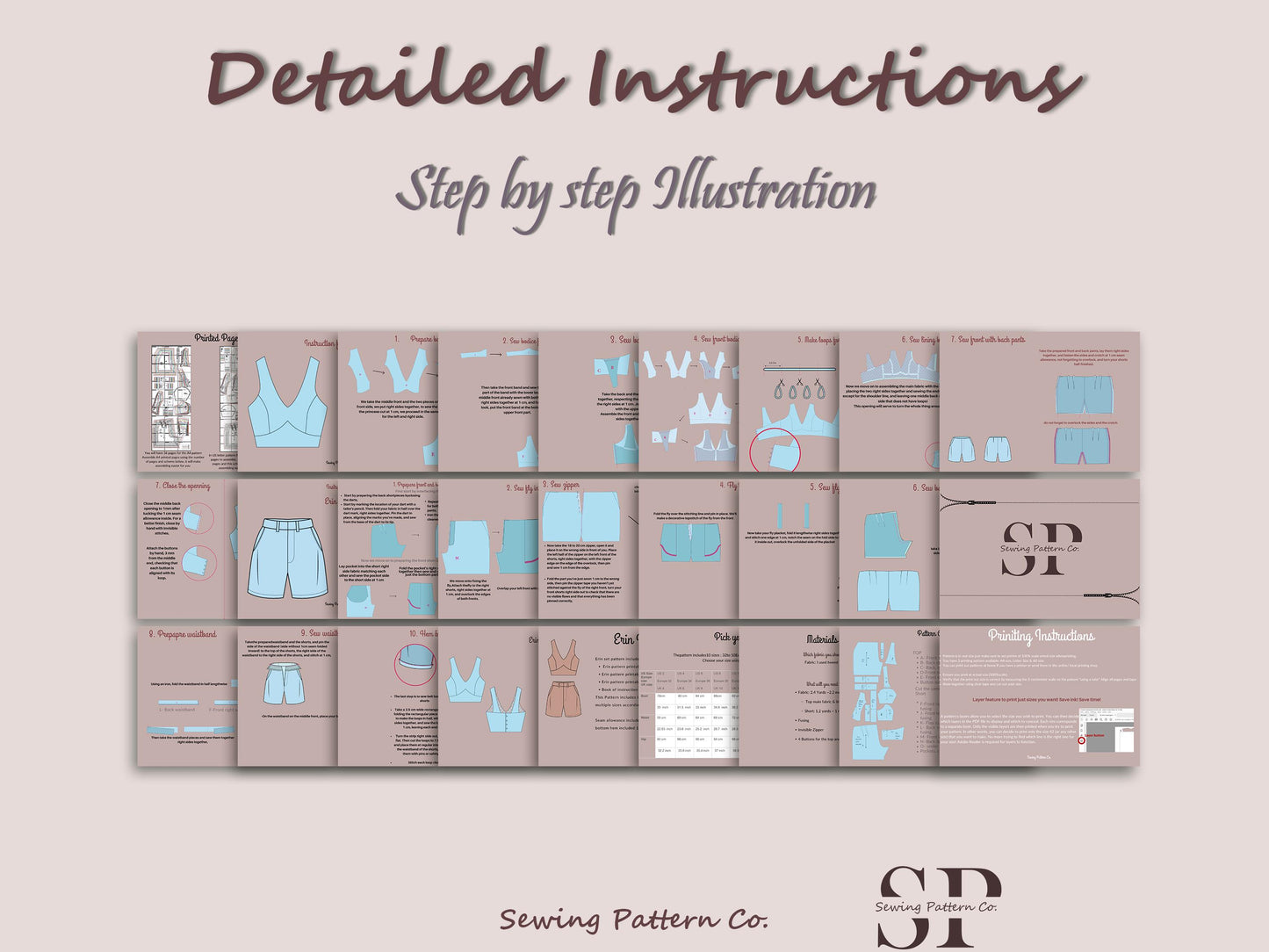 ERIN Set Sewing Pattern PDF, Crop Top & Shorts, Summer Outfit | High-waisted 10 Sizes
