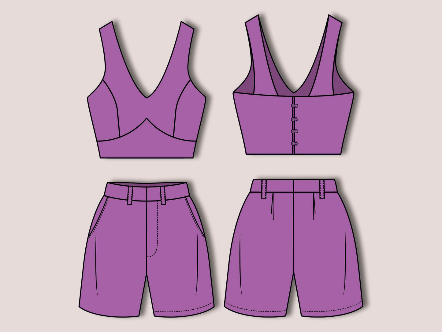 ERIN Set Sewing Pattern PDF | Crop Top Pattern & Shorts Pattern | Women’s Summer Outfit | High-waisted Digital Sewing Pattern 10 Sizes